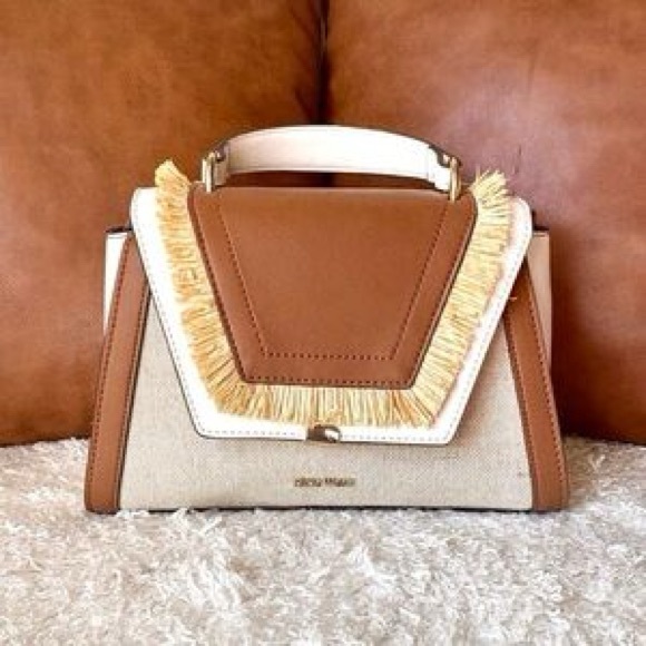 Nine West Handbags - Nine West Crossbody Bag Brown and Cream with straw fringe & Architectural Flair